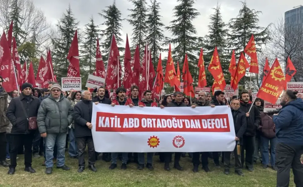 EMEP ve TİP ABD Büyükelçiliği önünden seslendi: 'ABD ve İsrail saldırganlığı son bulsun'